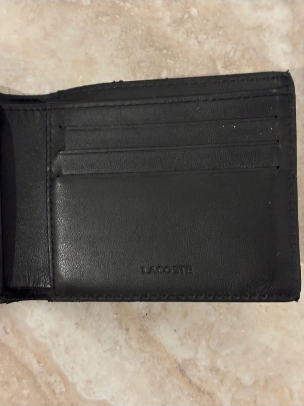 Lacoste Black Leather Bi-fold Wallet with Silver Crocodile Logo